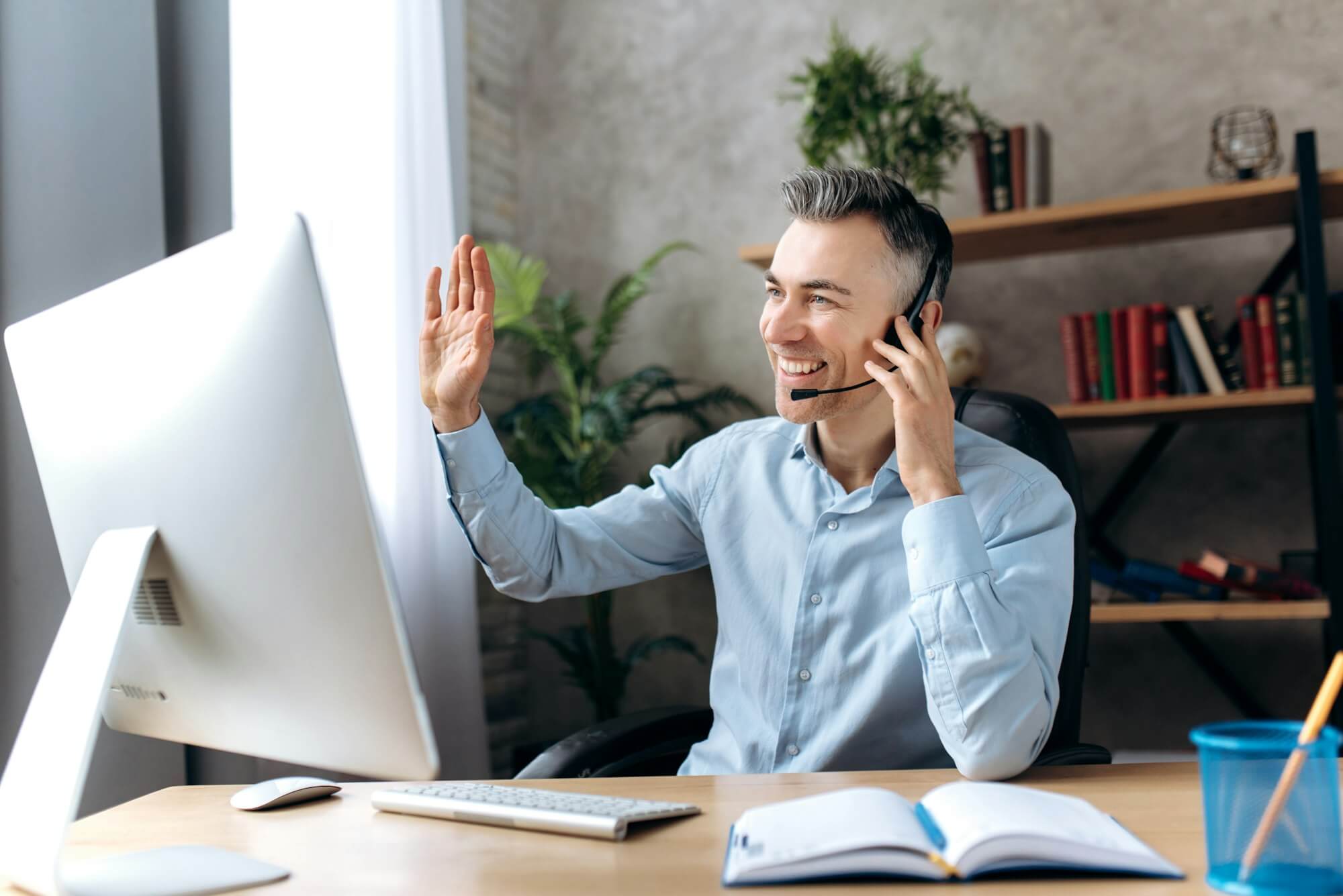 Remote Medical Office 6 man caucasian business briefing confident successful online 1