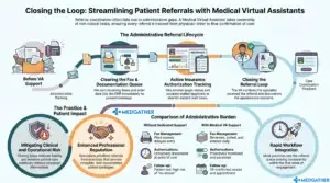 Medical virtual assistant managing referral coordination and fax review for a U.S. clinic