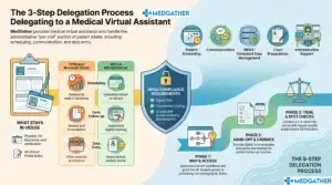 Virtual medical assistant managing new patient intake forms and scheduling on a computer