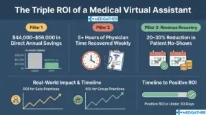 Medical practice owner reviewing return on investment calculation for hiring a medical virtual assistant