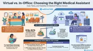 Practice owner comparing virtual medical assistant and in-office assistant options side by side